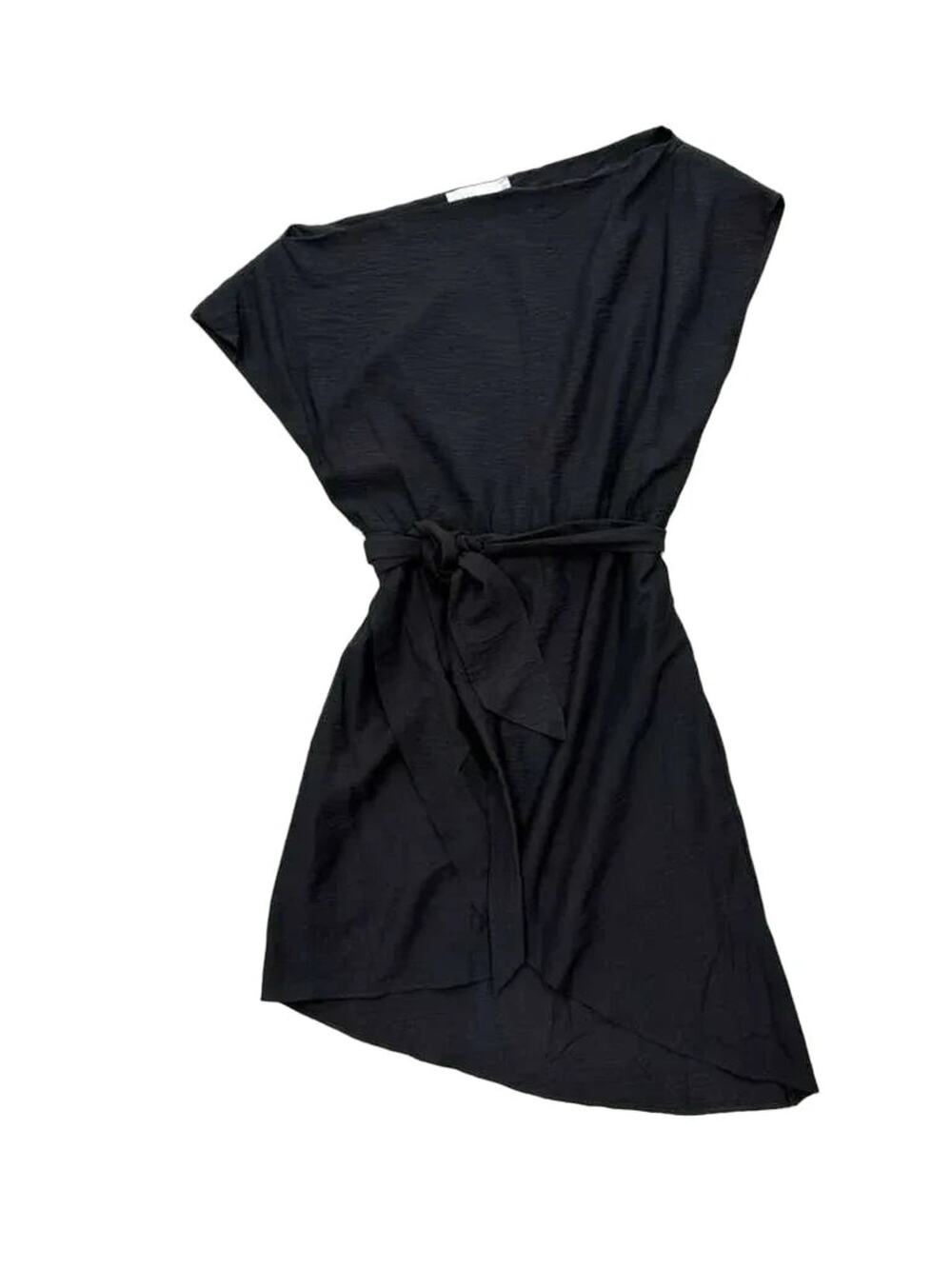 Wish Black Belted Mini Dress Cap Sleeves